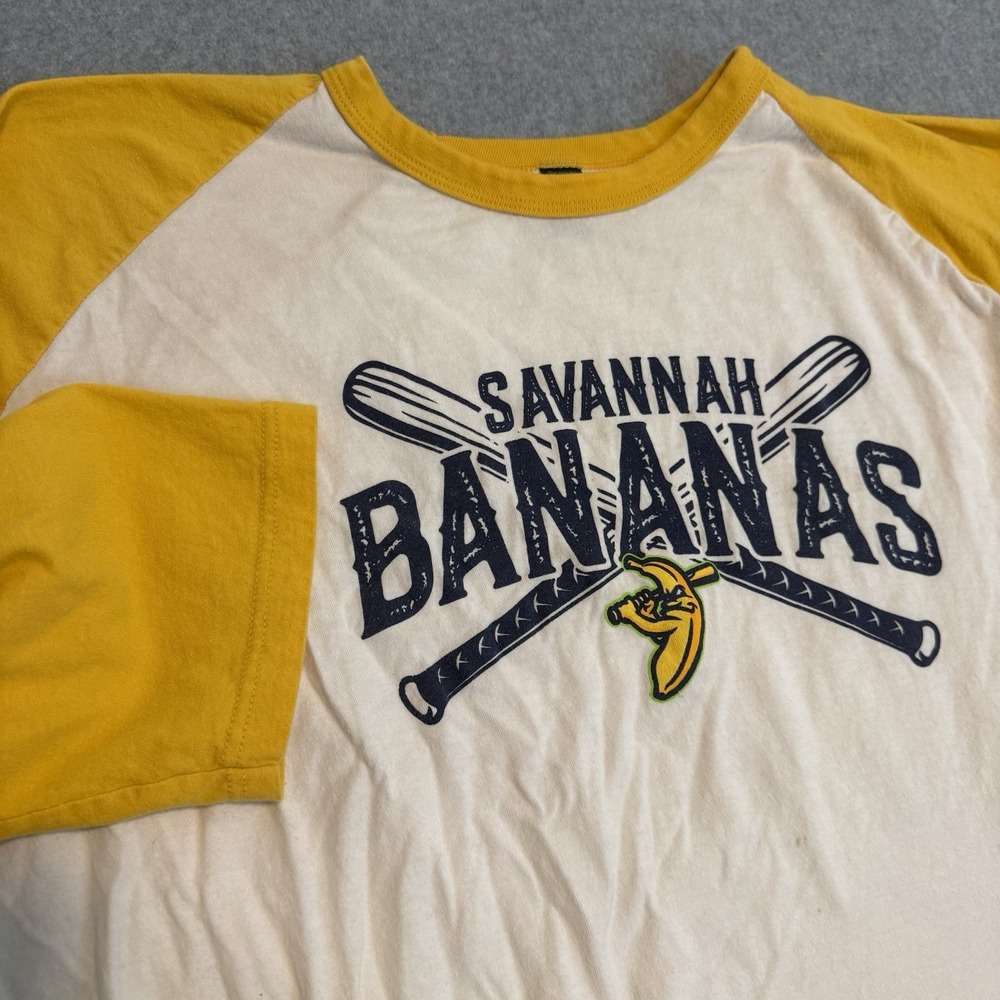 Savannah Bananas Baseball Tee Shirt XL Tultex 245 Raglan 3/4 Sleeve Yellow 🔥🔥